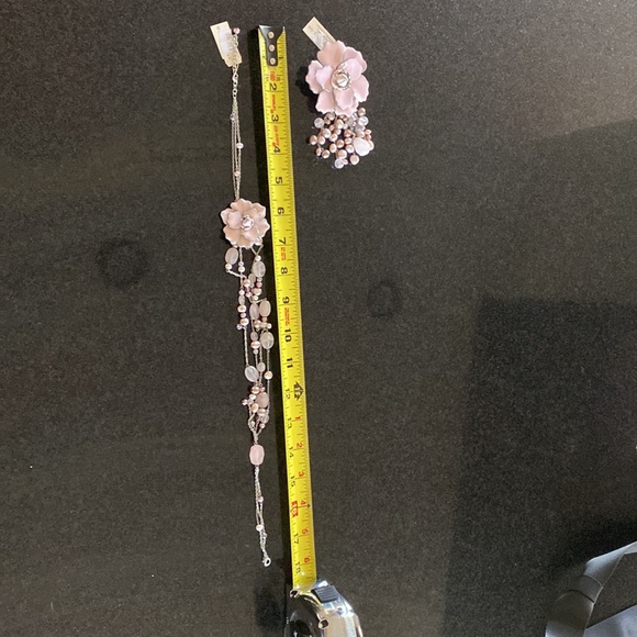 Anne Taylor gorgeous pink enamel, quartz,pearl costume necklace and brooch BNWT - Picture 7 of 8